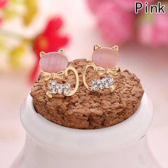 Sweet Kitten Moonstone Earrings - Pink - Picture 1 of 3
